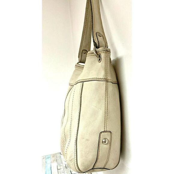 ROOMY Fossil IVORY CREAM EMBOSSED GENUINE LEATHER SHOULDER BAG TOTE HANDBAG - Picture 3 of 12